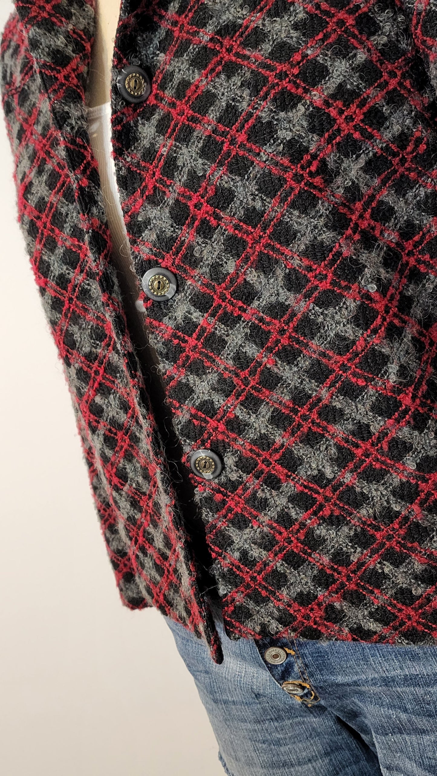 Black, Red & Grey Wool Cropped Jacket
